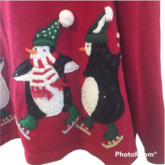 Heirloom Collections Cardigan Christmas Sweater Embroidered Beaded Zip Up Red - Picture 8 of 10